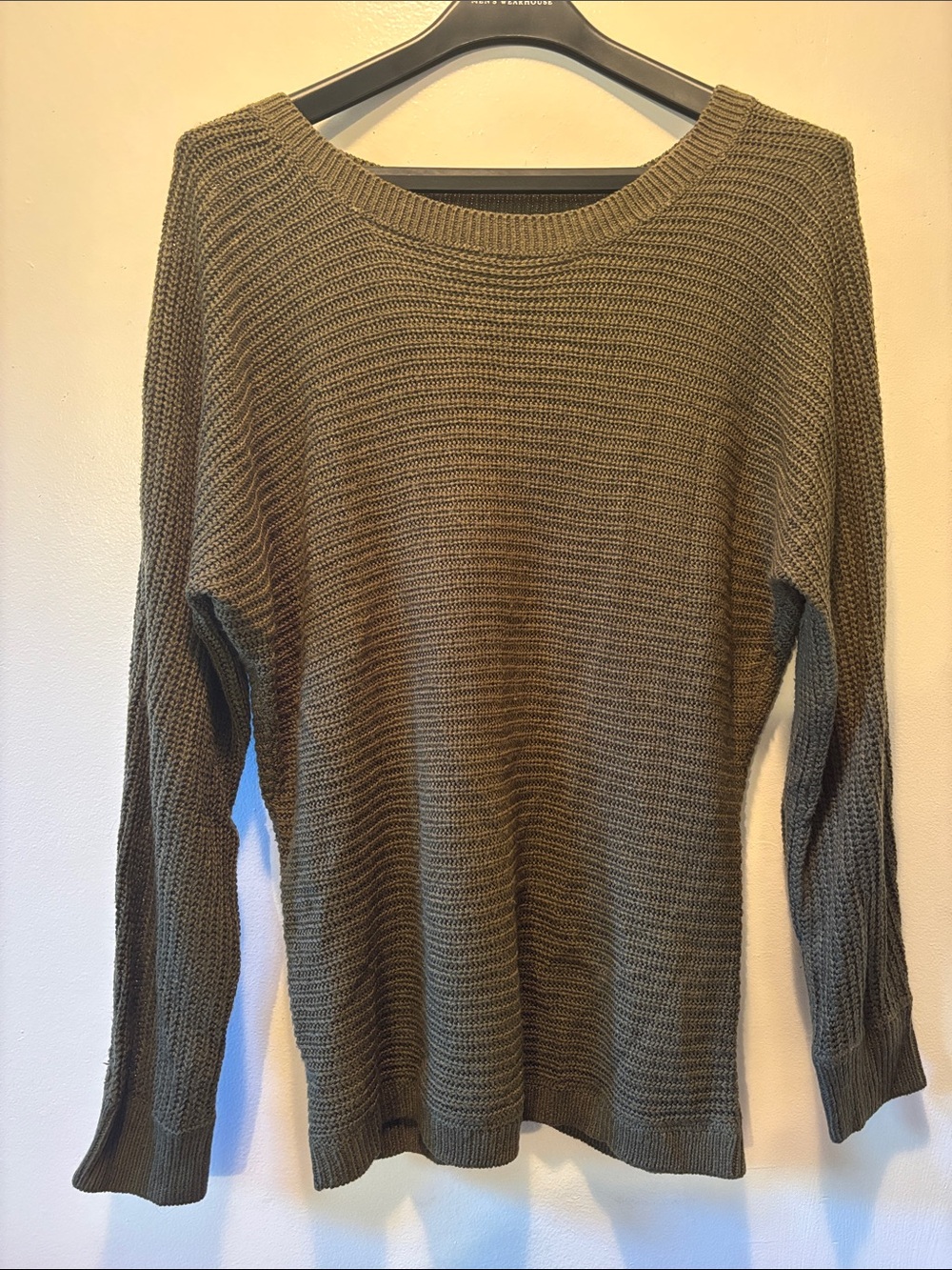 VENUS Olive Crewneck Ribbed Knit Sweater
